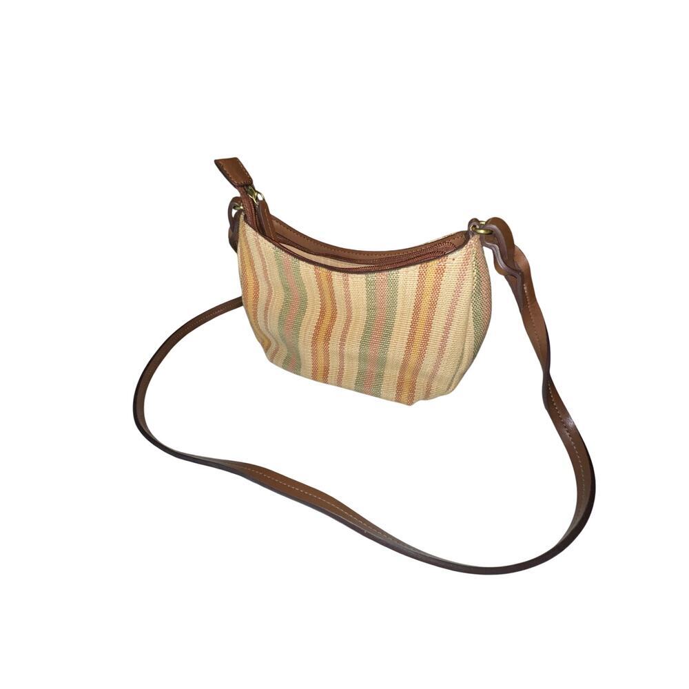 Fossil Woven Stripe Mini Shoulder Bag Boho Y2K Baguette Purse Neutral